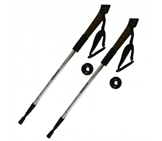 Палки "Espado" для скандинавской ходьбы с ручкой из пробки, 3-х секционные,2шт, ENW-004, серебристый Серебристый image